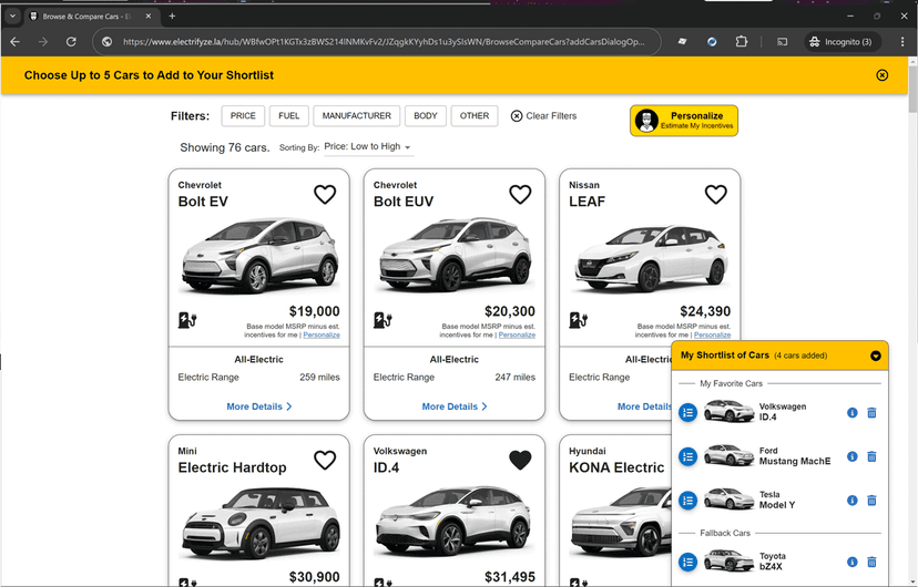 Browse Cars & Create Shortlist